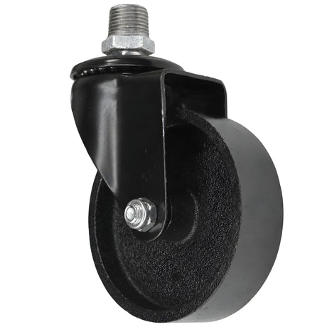 Rueda giratoria industrial negra de hierro fundido de 100 mm, rosca macho, racor de hierro fundido galvanizado
