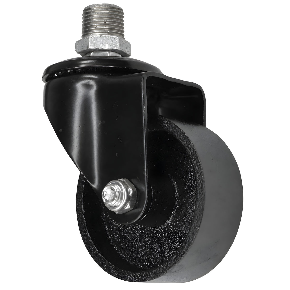 Rueda giratoria industrial negra de hierro fundido de 75 mm, rosca macho, racor de hierro fundido galvanizado