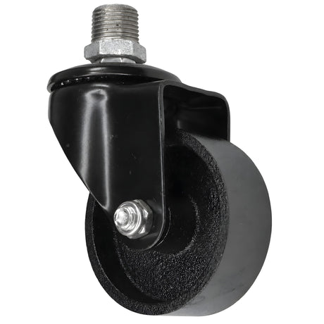 Rueda giratoria industrial negra de hierro fundido de 75 mm, rosca macho, racor de hierro fundido galvanizado