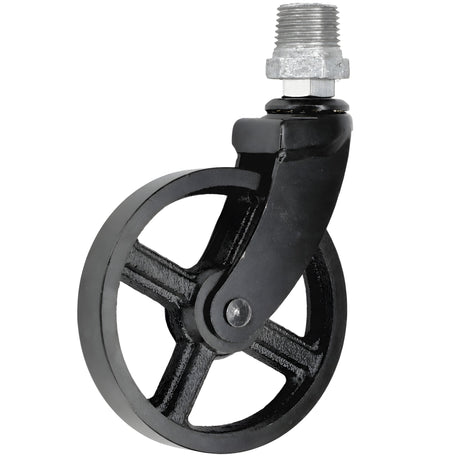 Rueda giratoria industrial negra de metal de 90 mm, 1/2'' (15x21mm) macho, racor de hierro fundido galvanizado