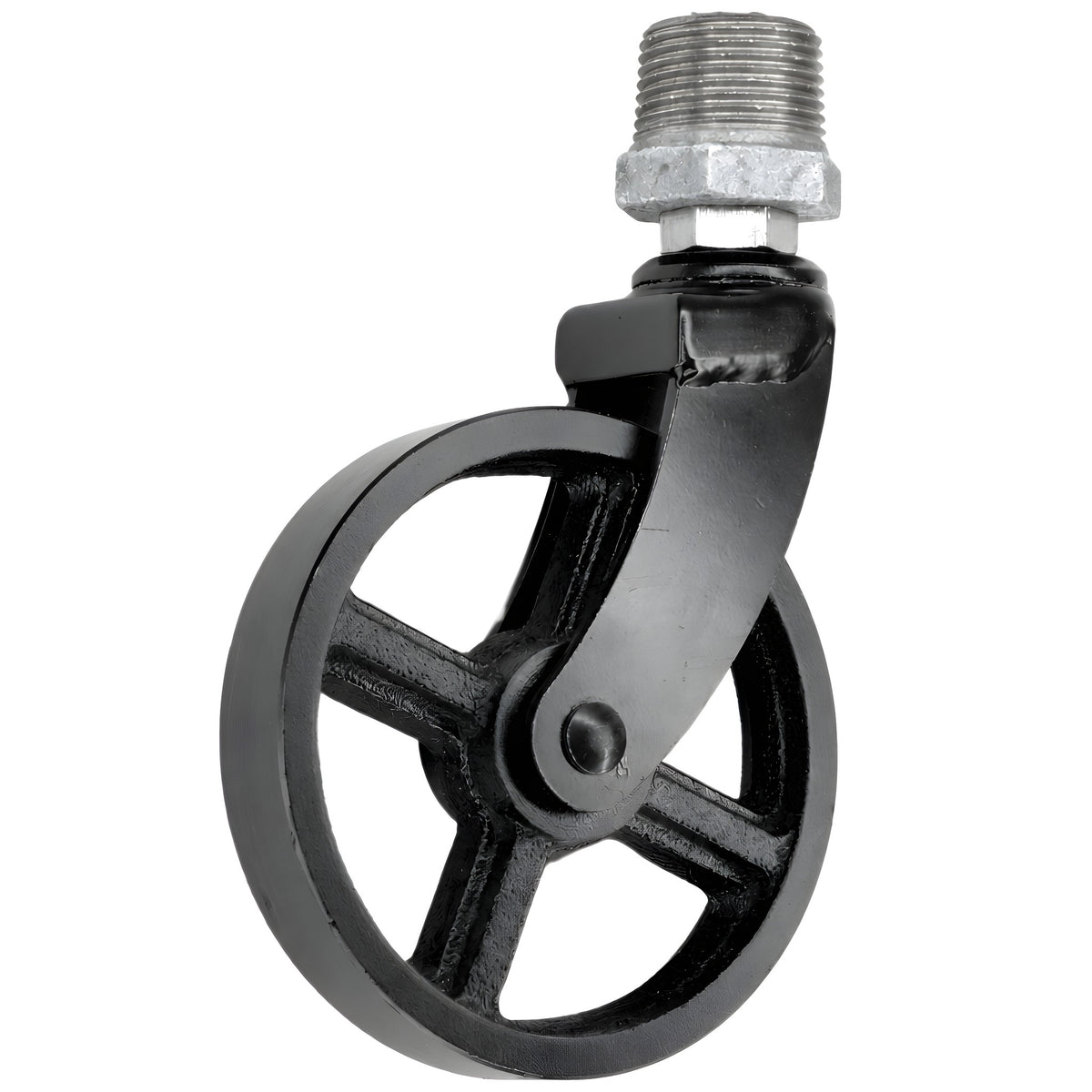 Rueda giratoria industrial negra de metal de 90 mm, rosca macho, racor de hierro fundido galvanizado