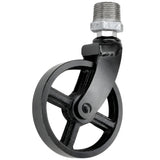 Rueda giratoria industrial negra de metal de 90 mm, rosca macho, racor de hierro fundido galvanizado