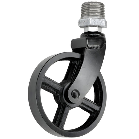 Rueda giratoria industrial negra de metal de 90 mm, rosca macho, racor de hierro fundido galvanizado