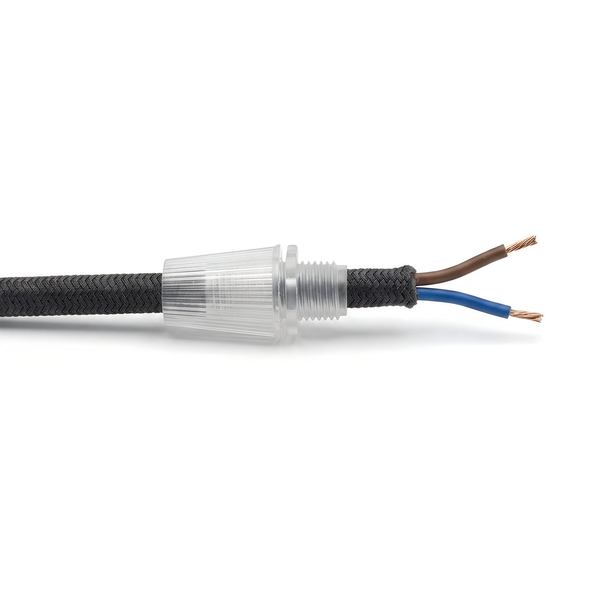 Prensacables cónico para cable textil — Transparente