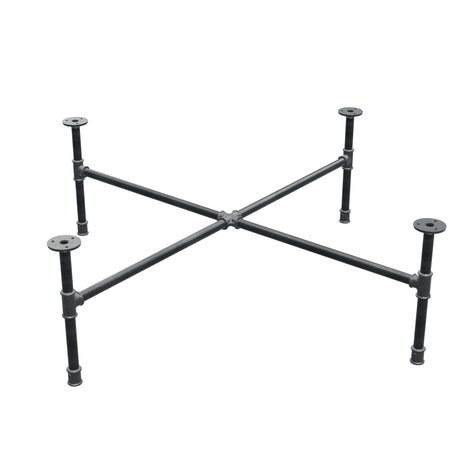 Base de mesa de centro industrial de hierro fundido, patas en cruz, 108 × 108 cm, altura 32 cm, vista tres cuartos
