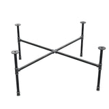Base de mesa de centro industrial de hierro fundido, patas en cruz, 108 × 108 cm, altura 42 cm, vista tres cuartos