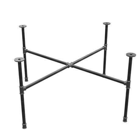 Base de mesa de centro industrial de hierro fundido, patas en cruz, 108 × 108 cm, altura 52 cm, vista tres cuartos