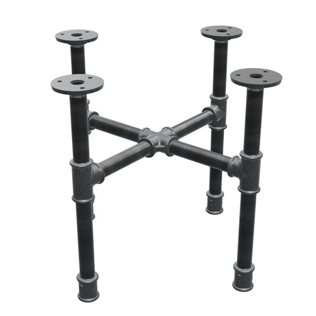 Base de mesa de centro industrial de hierro fundido, patas en cruz, 38 × 38 cm, altura 32 cm, vista tres cuartos