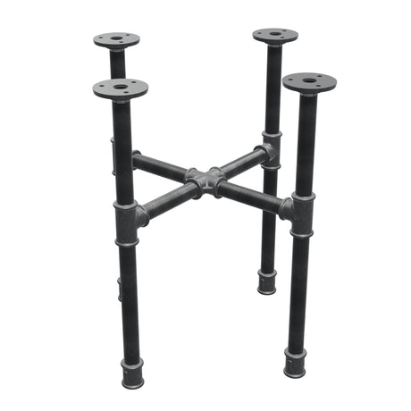 Base de mesa de centro industrial de hierro fundido, patas en cruz, 38 × 38 cm, altura 42 cm, vista tres cuartos