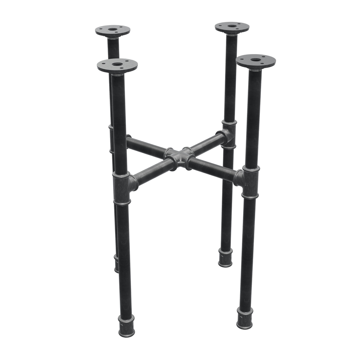 Base de mesa de centro industrial de hierro fundido, patas en cruz, 38 × 38 cm, altura 52 cm, vista tres cuartos
