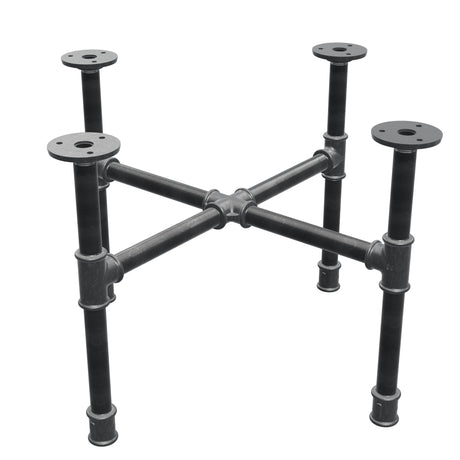 Base de mesa de centro industrial de hierro fundido, patas en cruz, 48 × 48 cm, altura 32 cm, vista tres cuartos