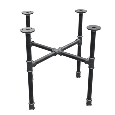Base de mesa de centro industrial de hierro fundido, patas en cruz, 48 × 48 cm, altura 42 cm, vista tres cuartos