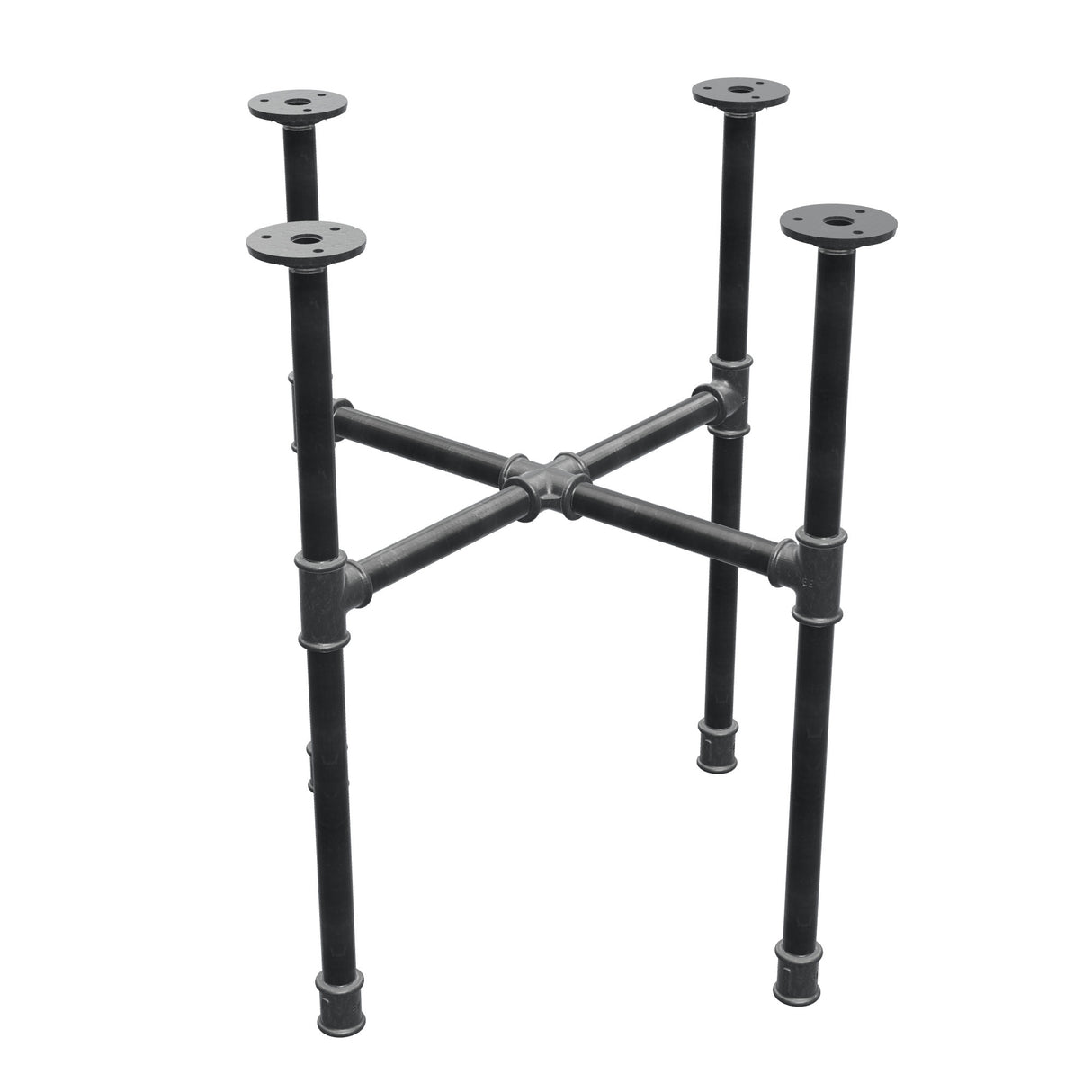 Base de mesa de centro industrial de hierro fundido, patas en cruz, 48 × 48 cm, altura 52 cm, vista tres cuartos