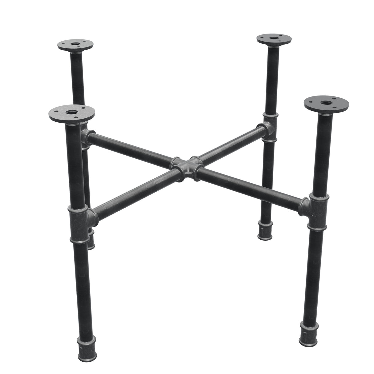 Base de mesa de centro industrial de hierro fundido, patas en cruz, 58 × 58 cm, altura 42 cm, vista tres cuartos