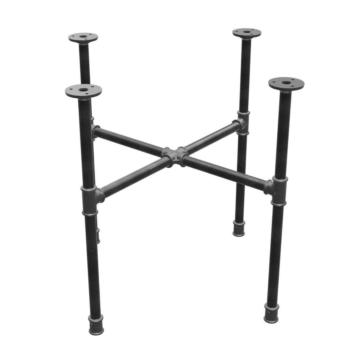 Base de mesa de centro industrial de hierro fundido, patas en cruz, 58 × 58 cm, altura 52 cm, vista tres cuartos