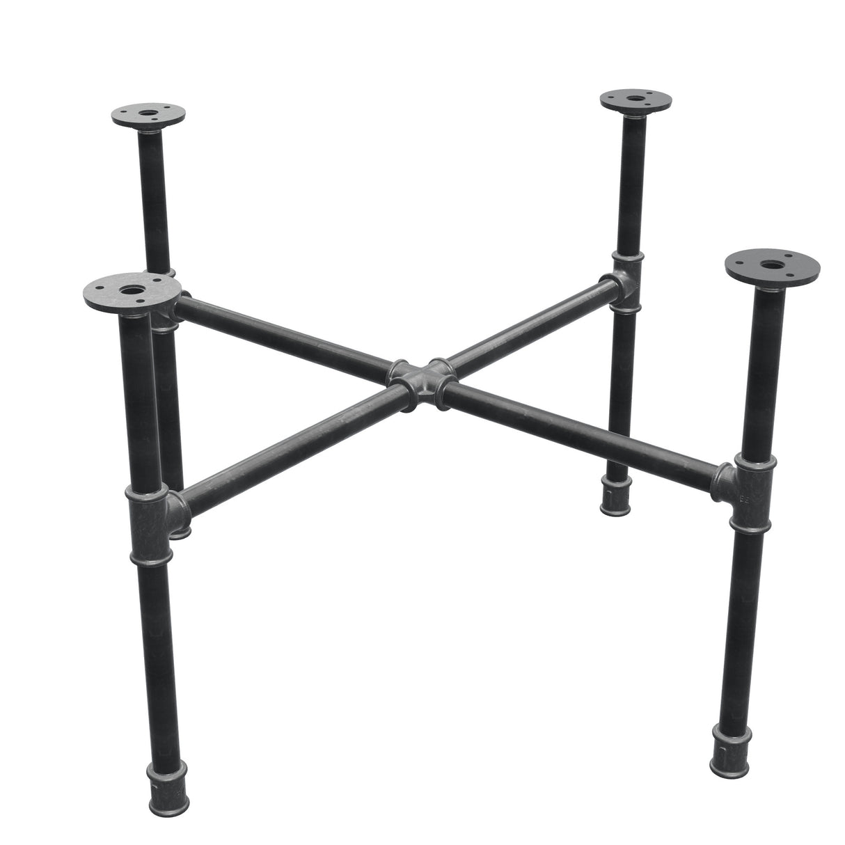 Base de mesa de centro industrial de hierro fundido, patas en cruz, 68 × 68 cm, altura 42 cm, vista tres cuartos