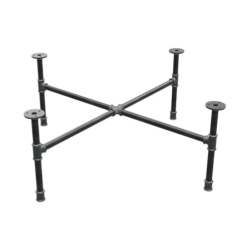 Base de mesa de centro industrial de hierro fundido, patas en cruz, 88 × 88 cm, altura 32 cm, vista tres cuartos