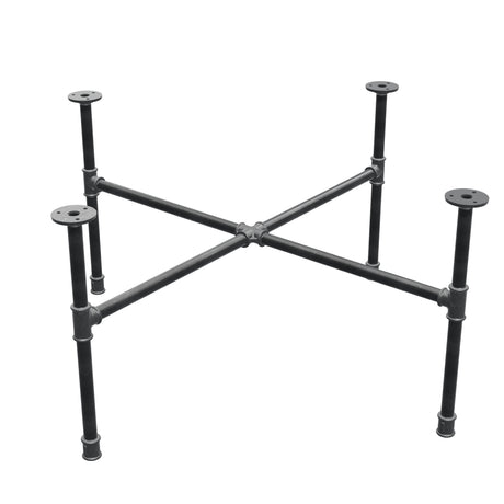 Base de mesa de centro industrial de hierro fundido, patas en cruz, 88 × 88 cm, altura 42 cm, vista tres cuartos
