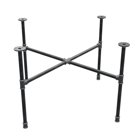 Base de mesa de centro industrial de hierro fundido, patas en cruz, 88 × 88 cm, altura 52 cm, vista tres cuartos