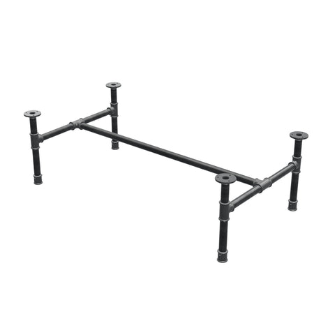 Estructura de mesa de centro industrial de hierro fundido, en H, 101 × 55 cm, altura 32 cm, vista tres cuartos