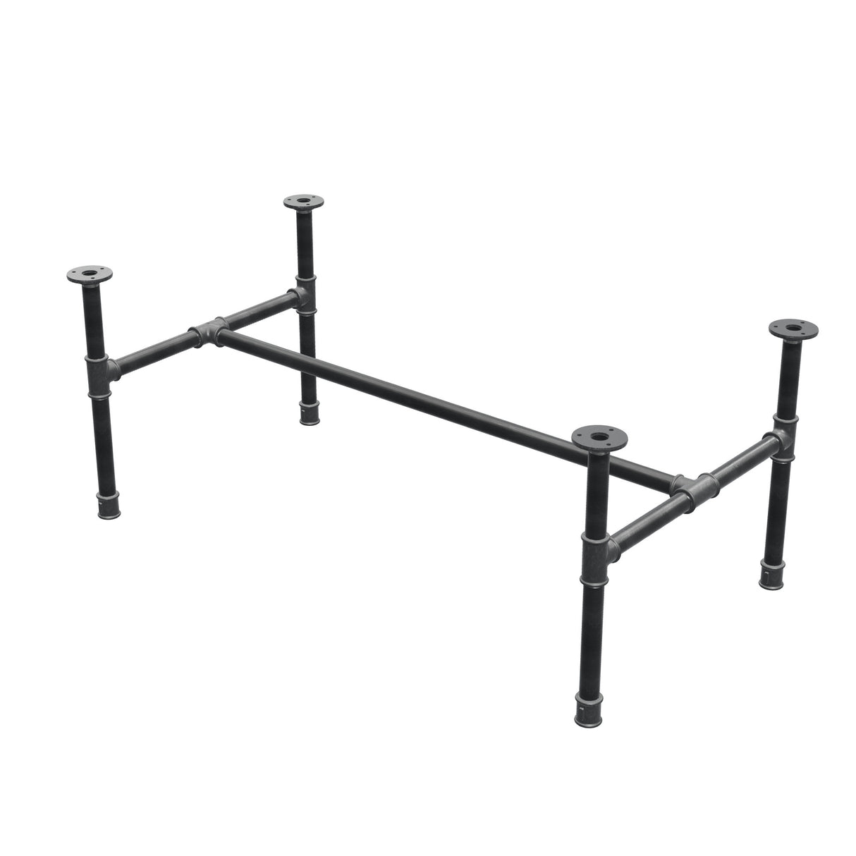 Estructura de mesa de centro industrial de hierro fundido, en H, 101 × 55 cm, altura 42 cm, vista tres cuartos