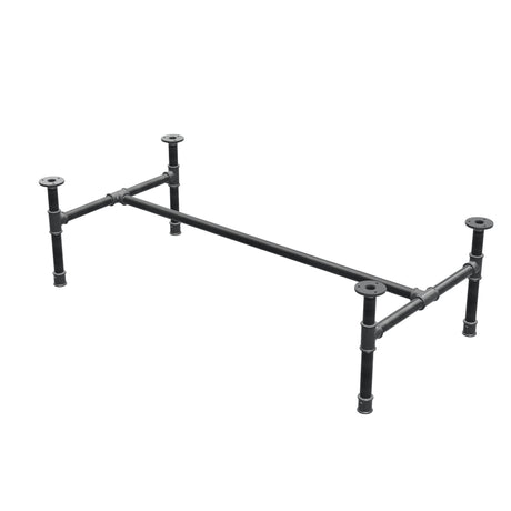Estructura de mesa de centro industrial de hierro fundido, en H, 111 × 55 cm, altura 32 cm, vista tres cuartos