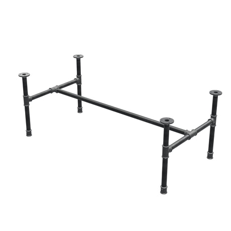 Estructura de mesa de centro industrial de hierro fundido, en H, 111 × 55 cm, altura 42 cm, vista tres cuartos