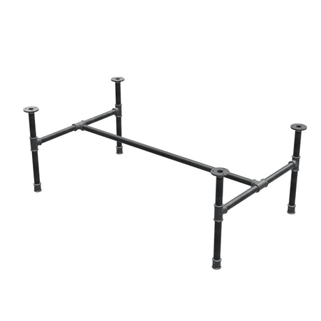 Estructura de mesa de centro industrial de hierro fundido, en H, 111 × 65 cm, altura 42 cm, vista tres cuartos