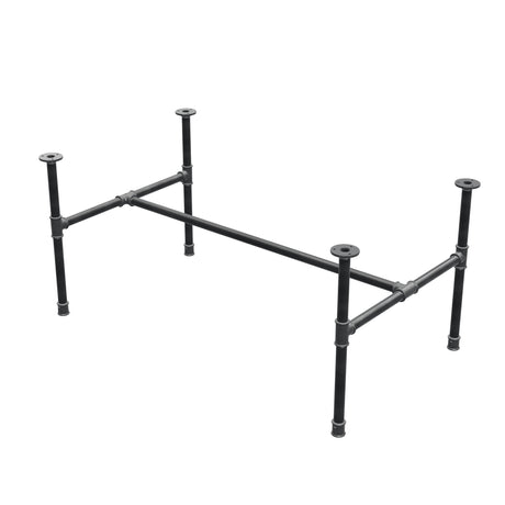 Estructura de mesa de centro industrial de hierro fundido, en H, 111 × 65 cm, altura 52 cm, vista tres cuartos