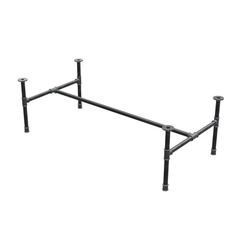 Estructura de mesa de centro industrial de hierro fundido, en H, 131 × 65 cm, altura 42 cm, vista tres cuartos