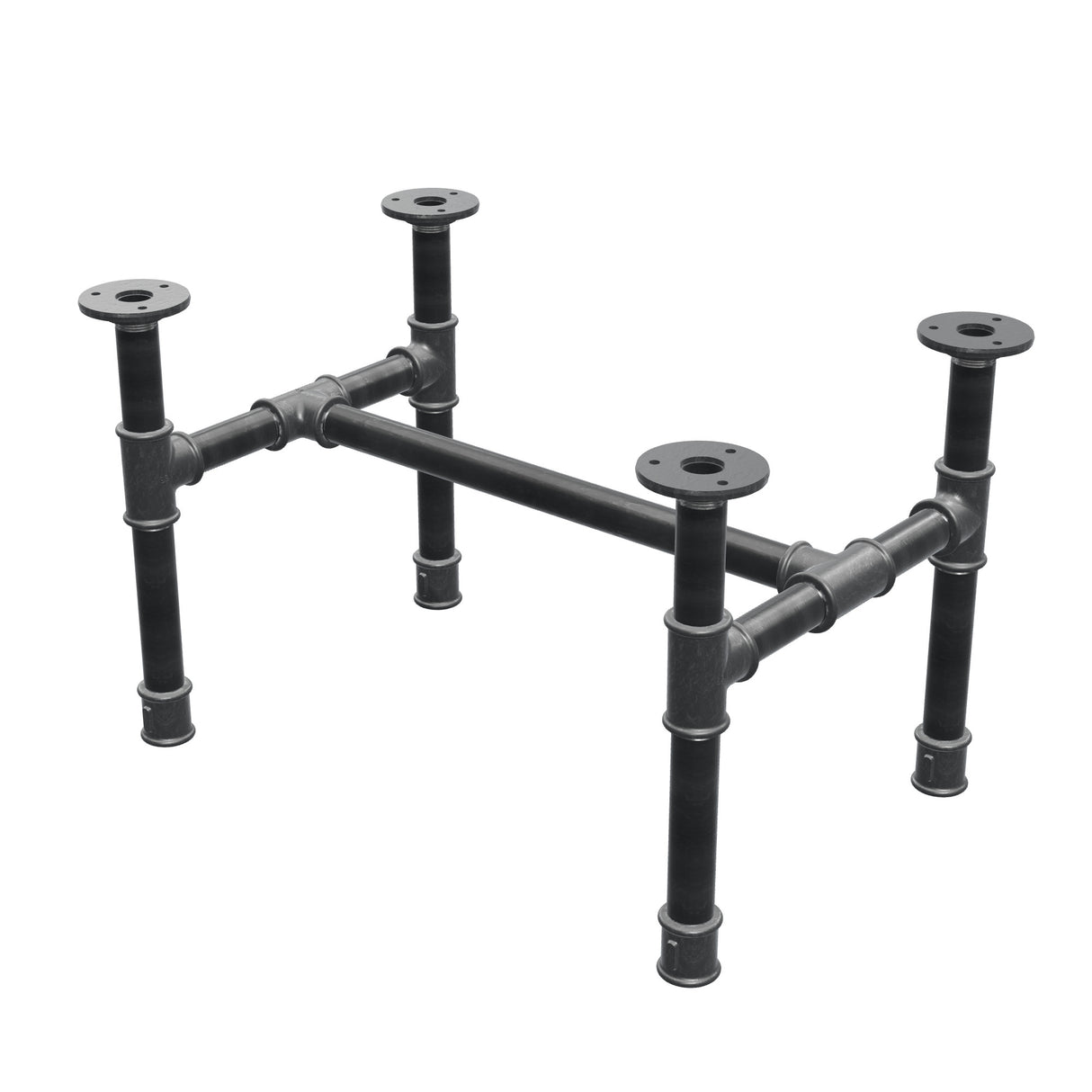 Estructura de mesa de centro industrial de hierro fundido, en H, 51 × 35 cm, altura 32 cm, vista tres cuartos