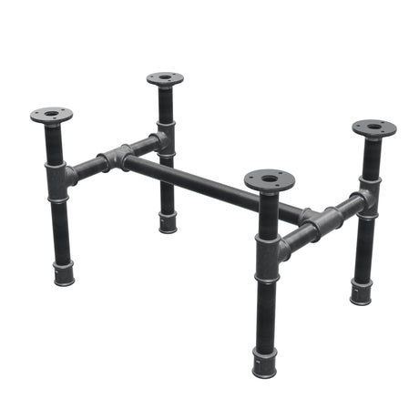 Estructura de mesa de centro industrial de hierro fundido, en H, 51 × 35 cm, altura 32 cm, vista tres cuartos