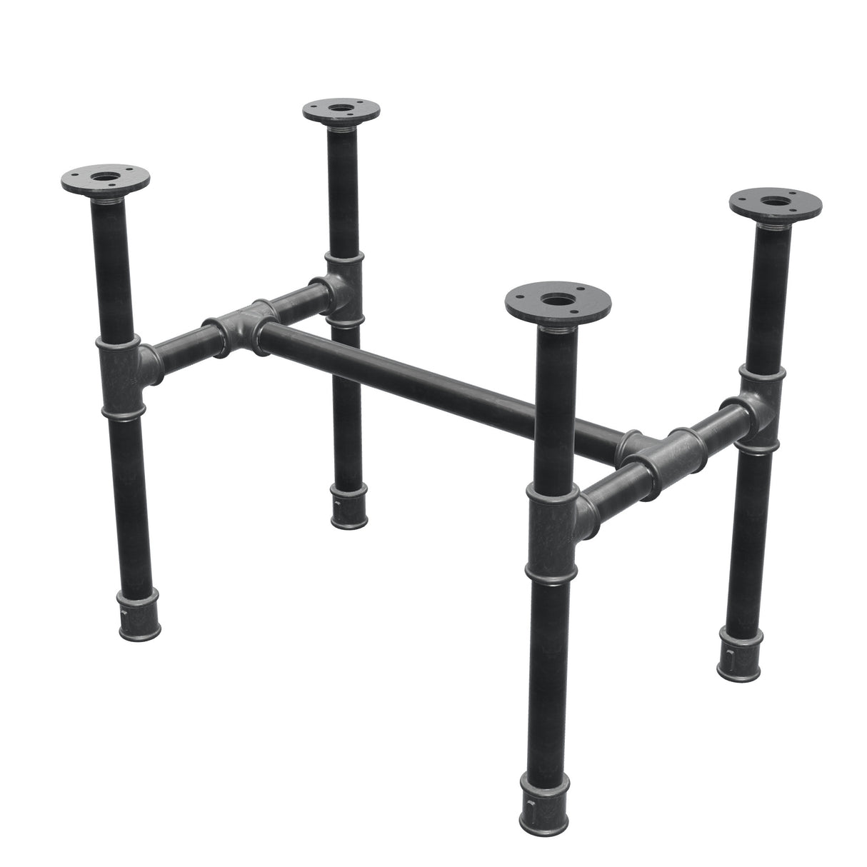 Estructura de mesa de centro industrial de hierro fundido, en H, 51 × 35 cm, altura 42 cm, vista tres cuartos