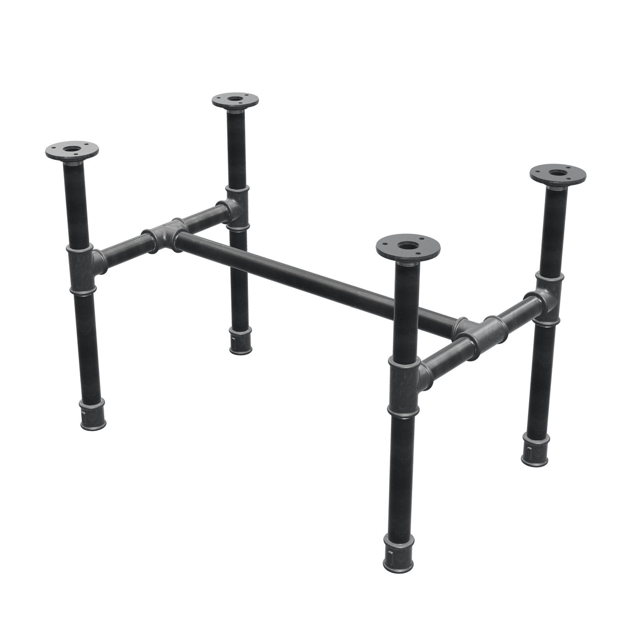 Estructura de mesa de centro industrial de hierro fundido, en H, 61 × 39 cm, altura 42 cm, vista tres cuartos