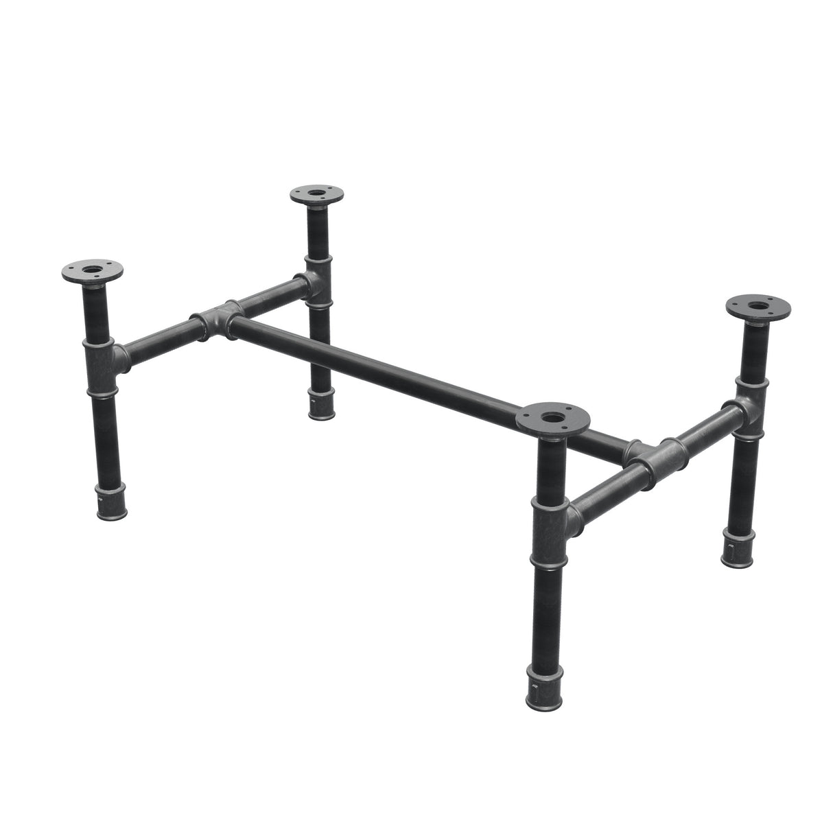 Estructura de mesa de centro industrial de hierro fundido, en H, 71 × 45 cm, altura 32 cm, vista tres cuartos