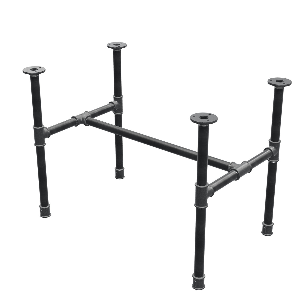 Estructura de mesa de centro industrial de hierro fundido, en H, 71 × 45 cm, altura 52 cm, vista tres cuartos