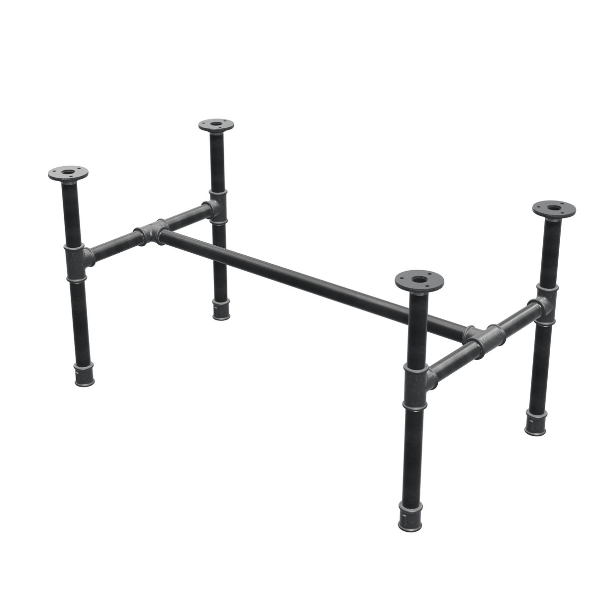 Estructura de mesa de centro industrial de hierro fundido, en H, 81 × 45 cm, altura 42 cm, vista tres cuartos