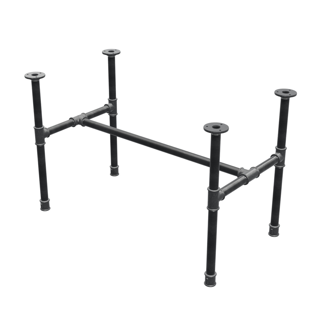 Estructura de mesa de centro industrial de hierro fundido, en H, 81 × 45 cm, altura 52 cm, vista tres cuartos