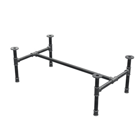 Estructura de mesa de centro industrial de hierro fundido, en H, 91 × 51 cm, altura 32 cm, vista tres cuartos