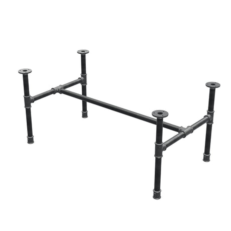 Estructura de mesa de centro industrial de hierro fundido, en H, 91 × 51 cm, altura 42 cm, vista tres cuartos