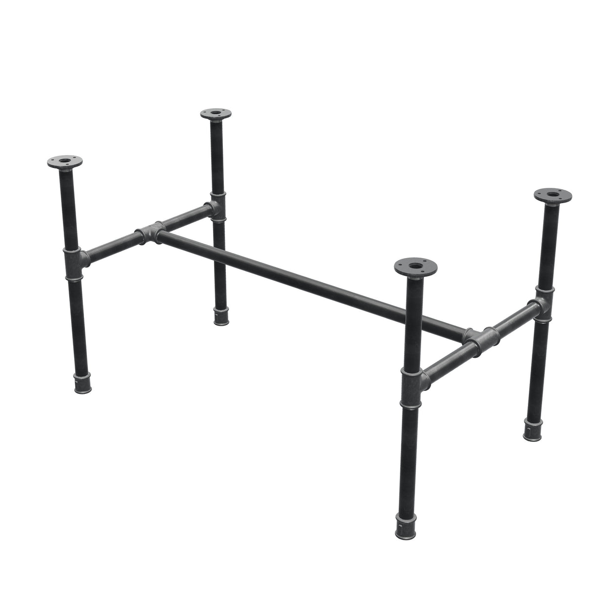 Estructura de mesa de centro industrial de hierro fundido, en H, 91 × 51 cm, altura 52 cm, vista tres cuartos