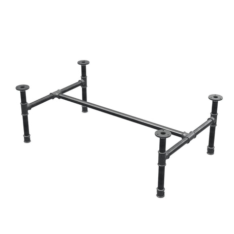 Estructura de mesa de centro industrial de hierro fundido, en H, 91 × 55 cm, altura 32 cm, vista tres cuartos