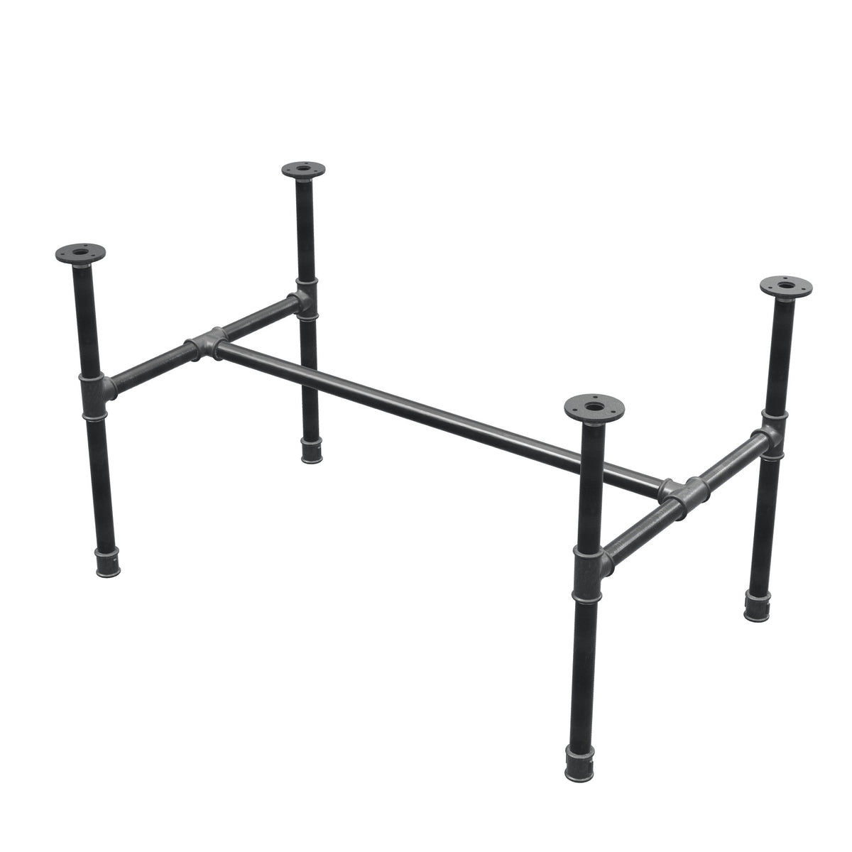 Estructura de mesa de centro industrial de hierro fundido, en H, 91 × 55 cm, altura 52 cm, vista tres cuartos