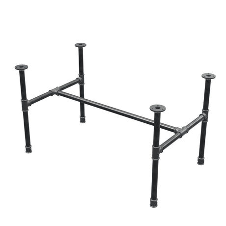 Estructura de mesa de centro industrial de hierro fundido, en H, 91 × 55 cm, altura 52 cm, vista tres cuartos
