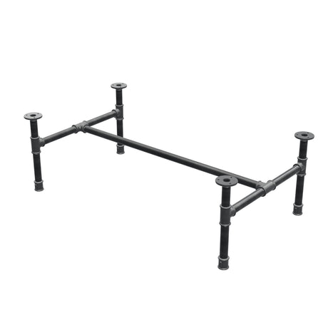 Estructura de mesa de centro industrial de hierro fundido, en H, 96 × 55 cm, altura 32 cm, vista tres cuartos