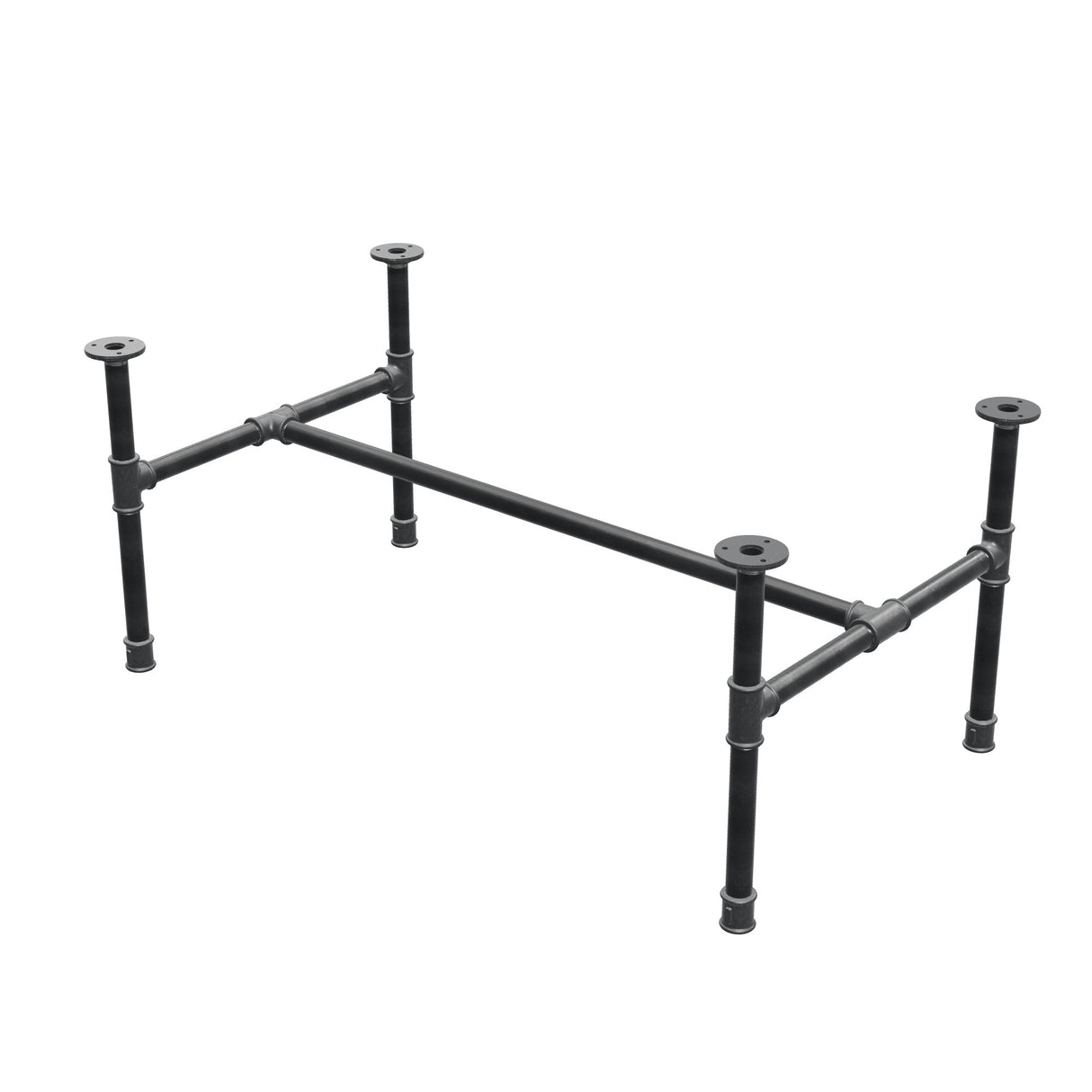 Estructura de mesa de centro industrial de hierro fundido, en H, 96 × 55 cm, altura 42 cm, vista tres cuartos