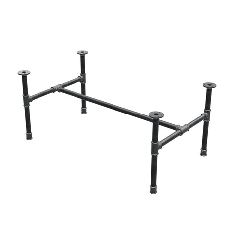 Estructura de mesa de centro industrial de hierro fundido, en H, 96 × 55 cm, altura 42 cm, vista tres cuartos
