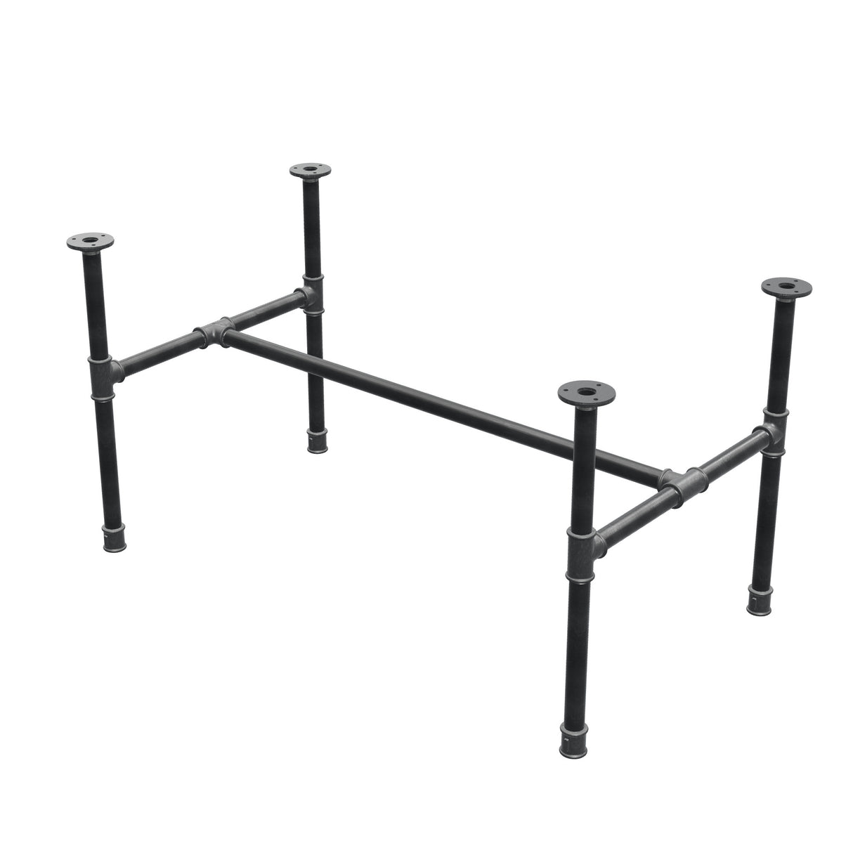 Estructura de mesa de centro industrial de hierro fundido, en H, 96 × 55 cm, altura 52 cm, vista tres cuartos