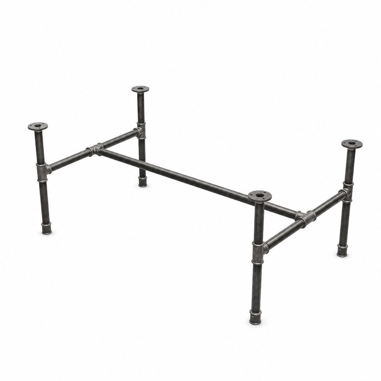 Estructura de mesa de centro industrial de hierro fundido, en H, vista tres cuartos