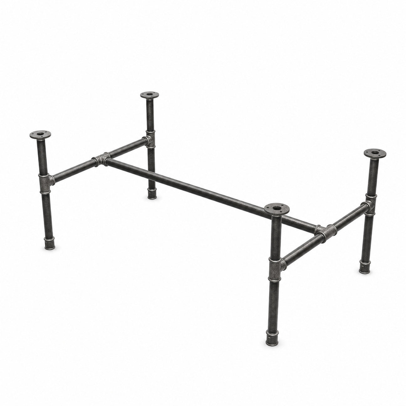 Estructura de mesa de centro industrial de hierro fundido, en H, vista tres cuartos